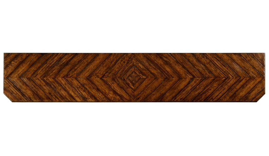Console & Sofa Tables Heavily distressed parquet console table with strap handles