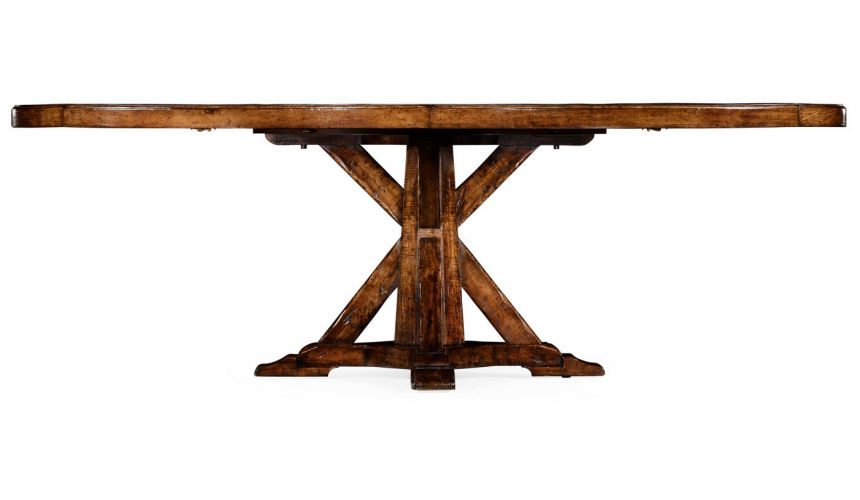 Dining Tables Heavy distressed parquet round-to-oval dining table
