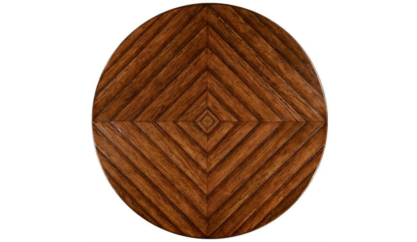 Dining Tables Heavy distressed parquet round-to-oval dining table