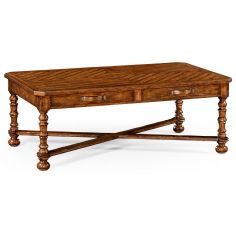 Coffee Tables Heavily distressed parquet coffee table with strap handles