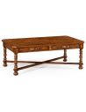 Coffee Tables Heavily distressed parquet coffee table with strap handles