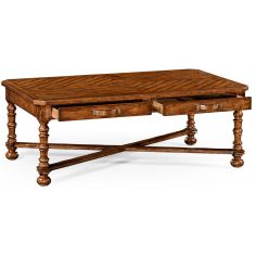 Coffee Tables Heavily distressed parquet coffee table with strap handles 2