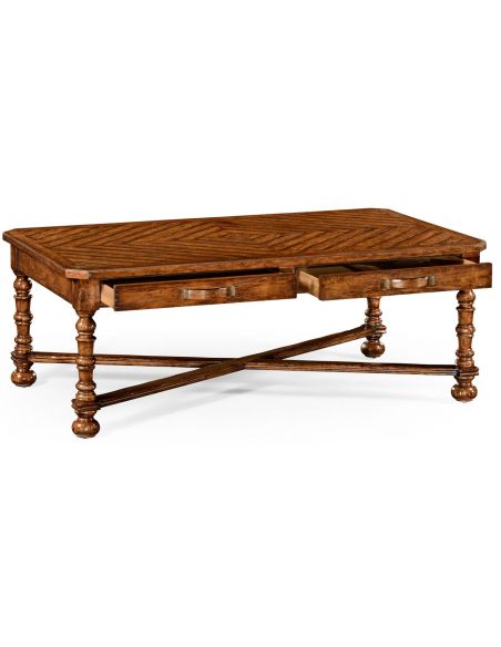Walnut Parquetry Coffee Table with Reversible Chess Board-06