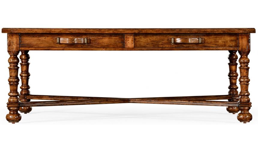 Coffee Tables Heavily distressed parquet coffee table with strap handles