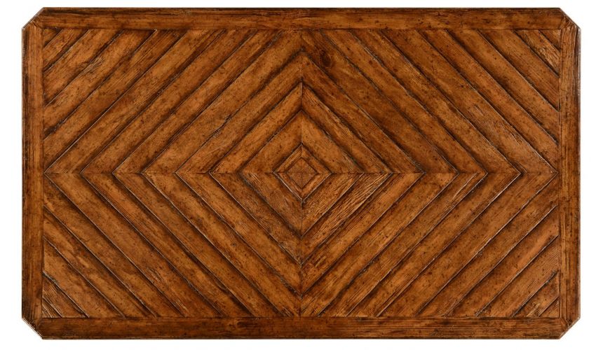 Coffee Tables Heavily distressed parquet coffee table with strap handles