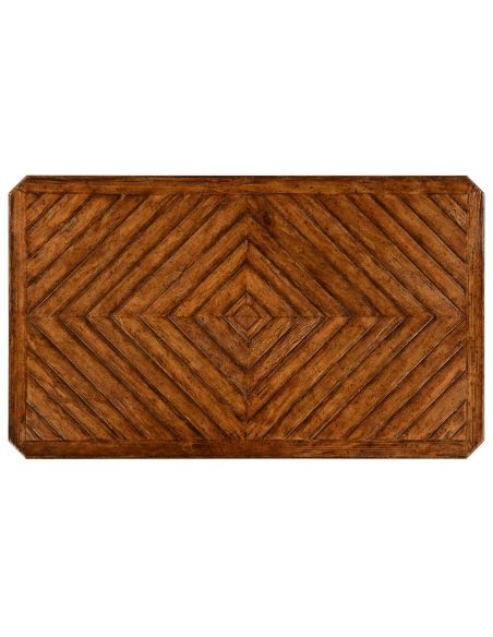 Coffee Tables Heavily distressed parquet coffee table with strap handles
