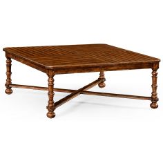 Heavily distressed large square parquet coffee table