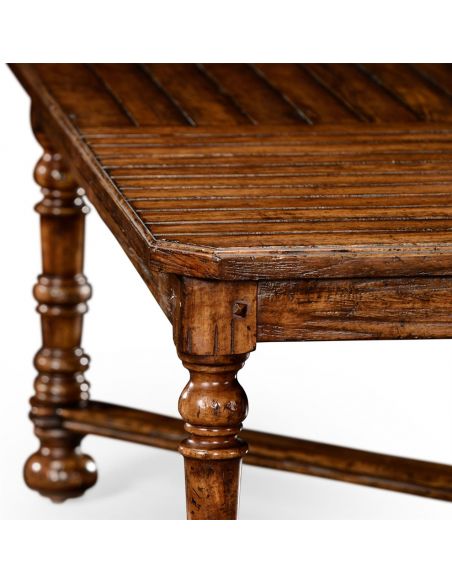 Heavily distressed large square parquet coffee table