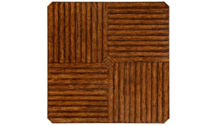 Heavily distressed large square parquet coffee table