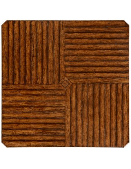 Heavily distressed large square parquet coffee table