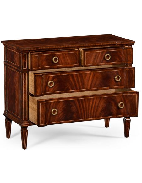 Modern Furniture Regency style mahogany reverse breakfront chest of drawers.