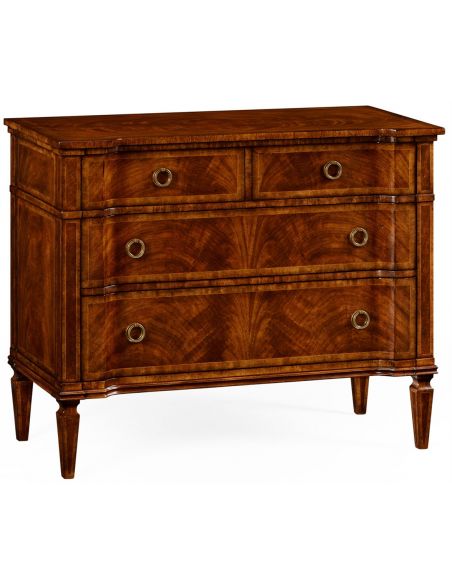 Regency style walnut reverse breakfront chest of drawers