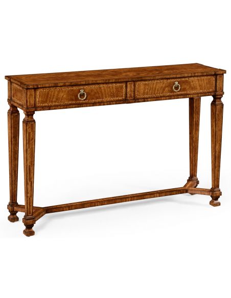 Empire style walnut two drawer console