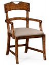 Dining Chairs Planked walnut rustic armchair with upholstered seat.