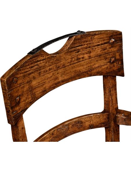 Dining Chairs Planked walnut rustic armchair with upholstered seat.