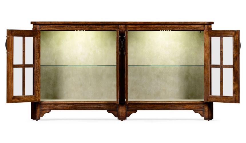 Breakfronts & China Cabinets Plank walnut low bookcase with strap handles (large).