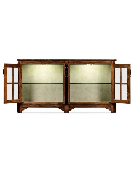 Breakfronts & China Cabinets Plank walnut low bookcase with strap handles (large).