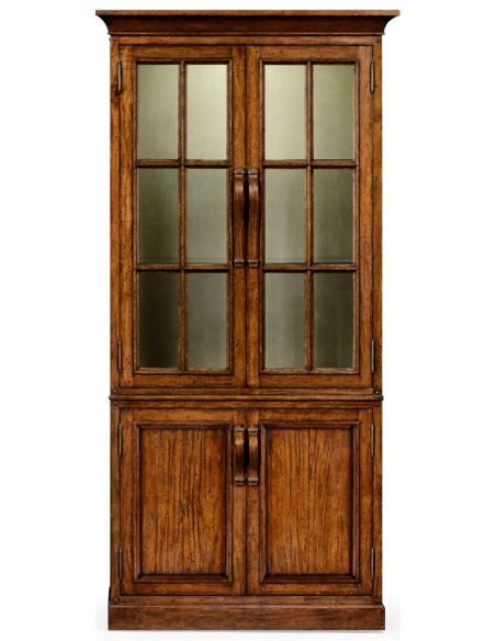 Breakfronts & China Cabinets Plank walnut tall bookcase with strap handles.