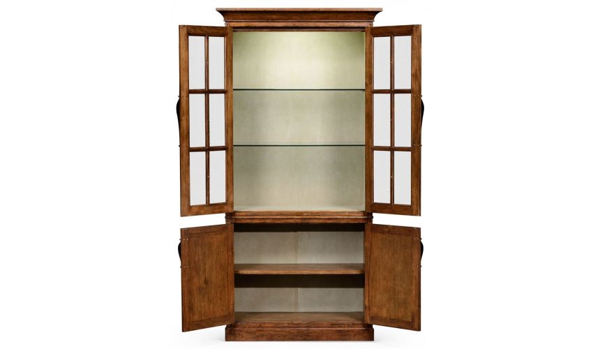 Breakfronts & China Cabinets Plank walnut tall bookcase with strap handles.