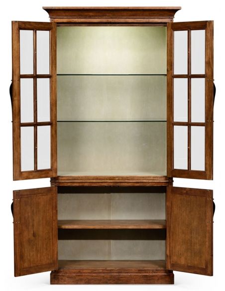 Breakfronts & China Cabinets Plank walnut tall bookcase with strap handles.