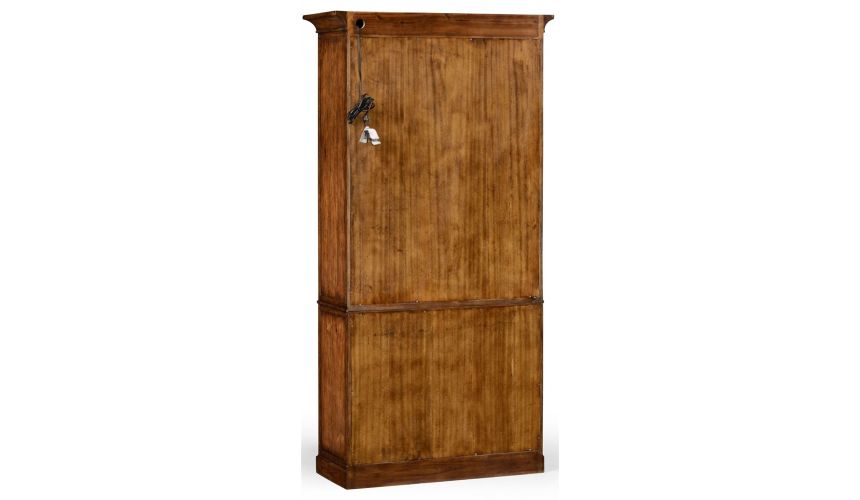 Breakfronts & China Cabinets Plank walnut tall bookcase with strap handles.