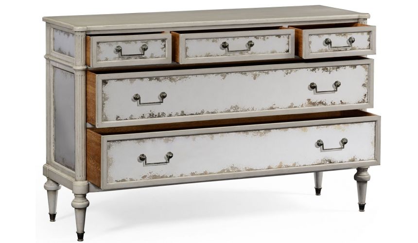 LUXURY BEDROOM FURNITURE Grey painted and antiqued chest of drawers