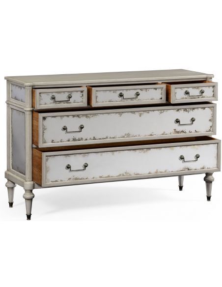 LUXURY BEDROOM FURNITURE Grey painted and antiqued chest of drawers