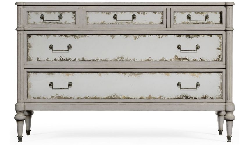 LUXURY BEDROOM FURNITURE Grey painted and antiqued chest of drawers