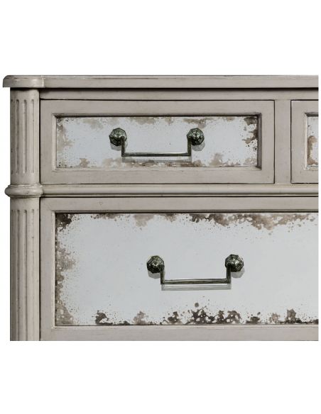 LUXURY BEDROOM FURNITURE Grey painted and antiqued chest of drawers