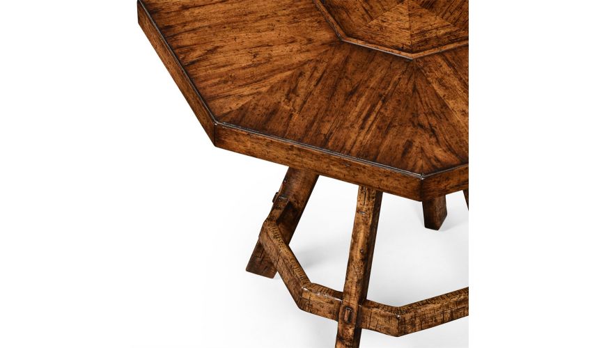 Home Bar Furniture Planked walnut rustic side table with octagonal top.