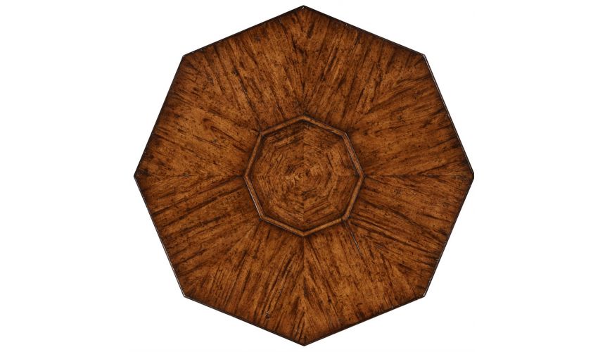 Home Bar Furniture Planked walnut rustic side table with octagonal top.
