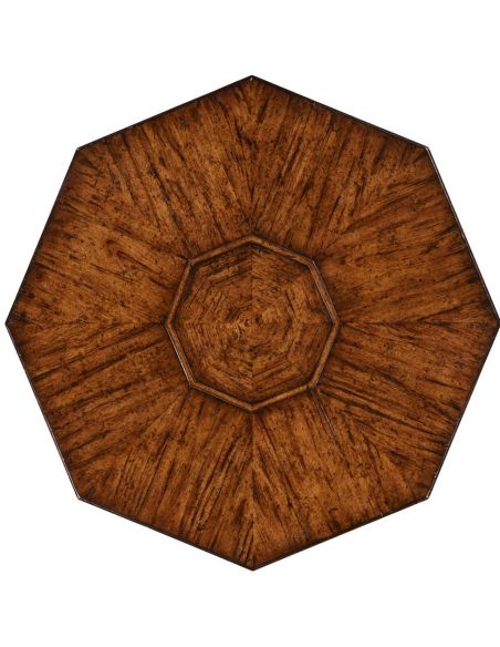 Home Bar Furniture Planked walnut rustic side table with octagonal top.