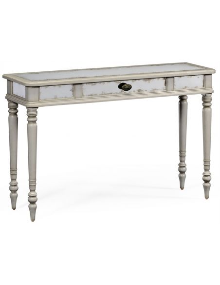Grey painted and eglomise console table