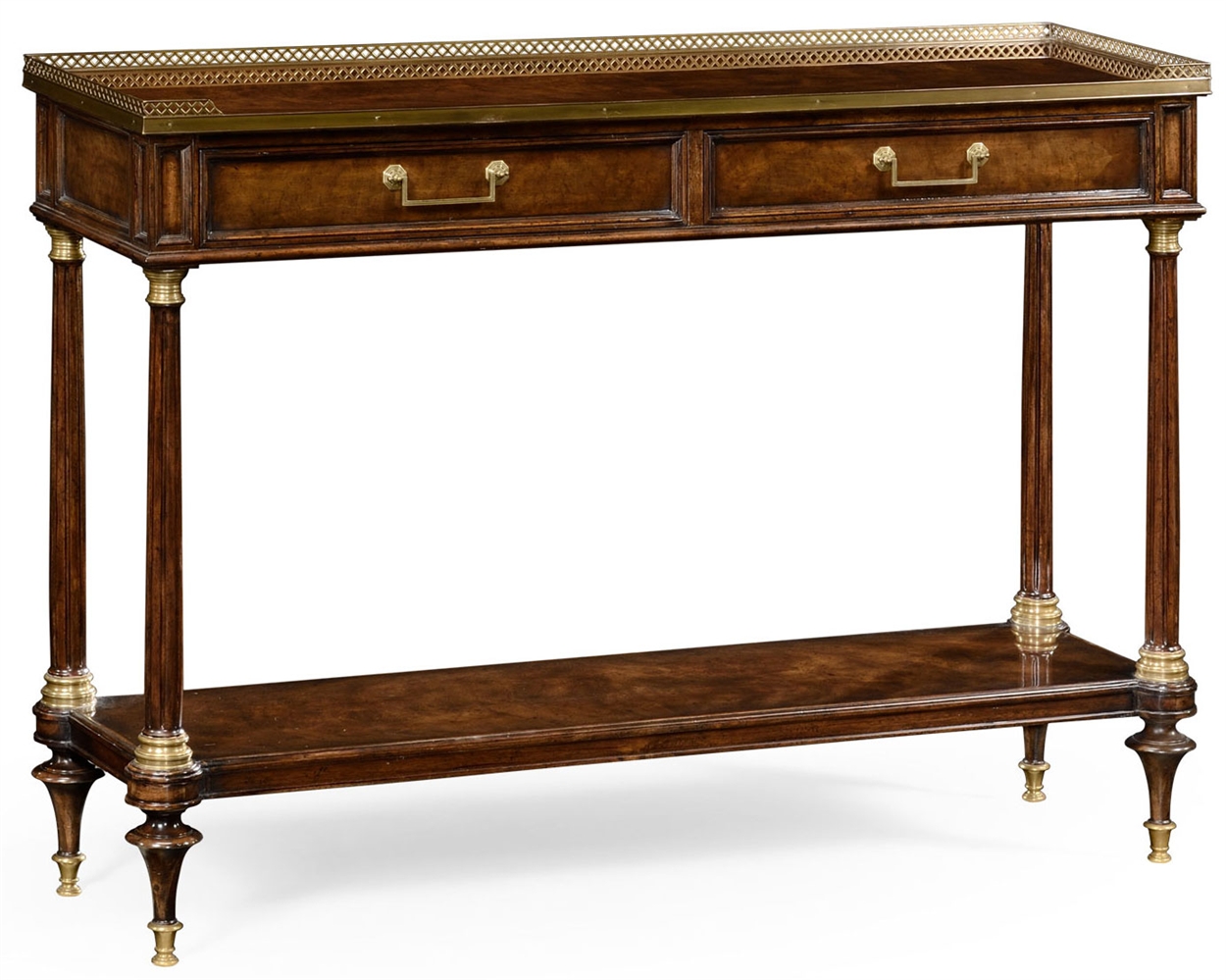 Console & Sofa Tables French style Mahogany console with brass gallery.