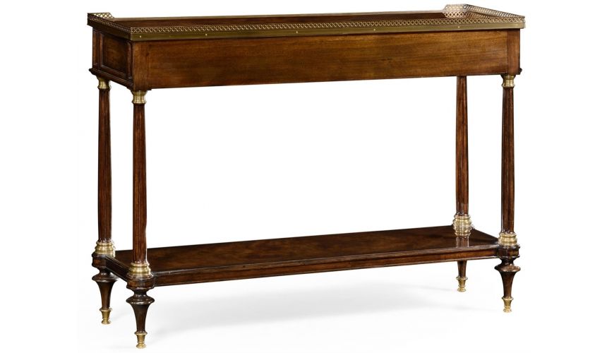 Console & Sofa Tables French style Mahogany console with brass gallery.