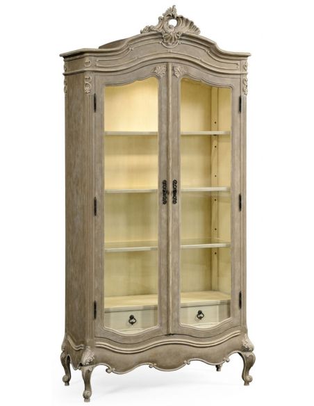 French provincial grey painted glazed armoire.