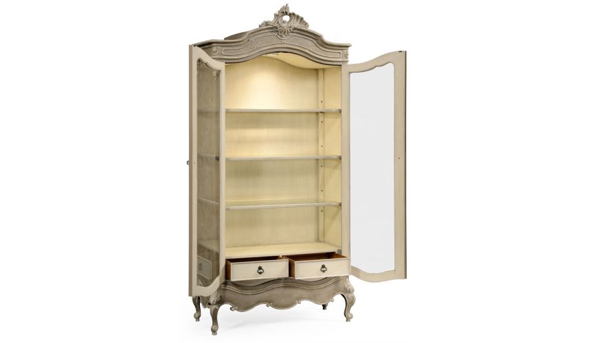 Breakfronts & China Cabinets French provincial grey painted glazed armoire.