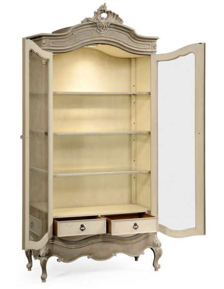 Breakfronts & China Cabinets French provincial grey painted glazed armoire.