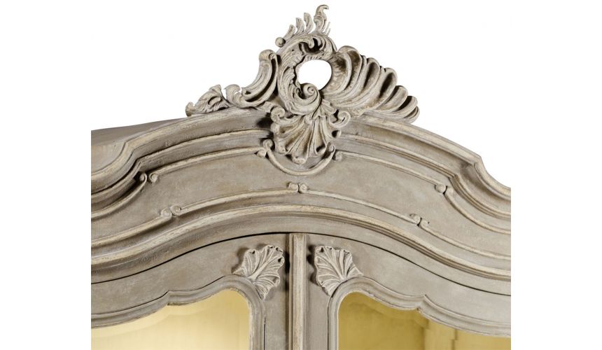Breakfronts & China Cabinets French provincial grey painted glazed armoire.