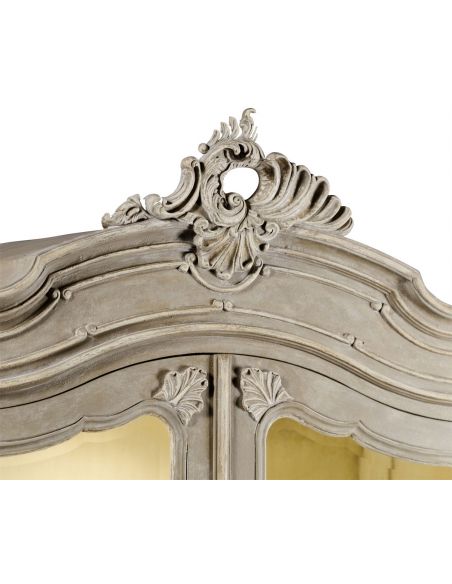 Breakfronts & China Cabinets French provincial grey painted glazed armoire.