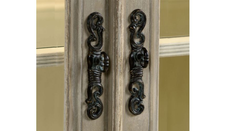Breakfronts & China Cabinets French provincial grey painted glazed armoire.