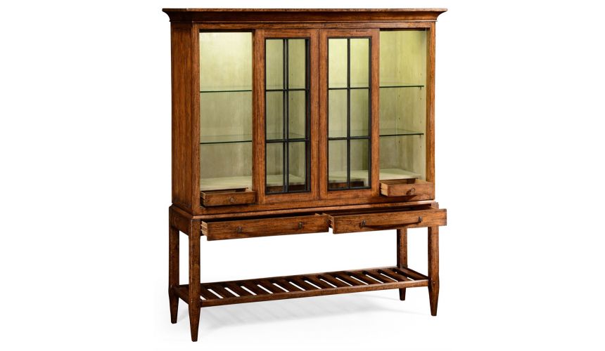 Breakfronts & China Cabinets Plank walnut glazed display double cabinet.