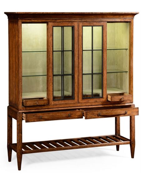 Breakfronts & China Cabinets Plank walnut glazed display double cabinet.