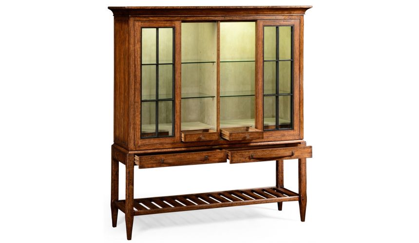 Breakfronts & China Cabinets Plank walnut glazed display double cabinet.