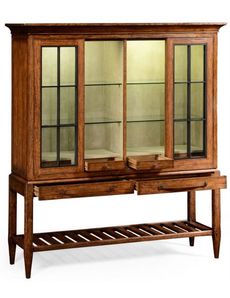 Breakfronts & China Cabinets Plank walnut glazed display double cabinet.