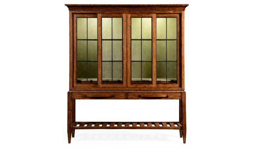 Breakfronts & China Cabinets Plank walnut glazed display double cabinet.