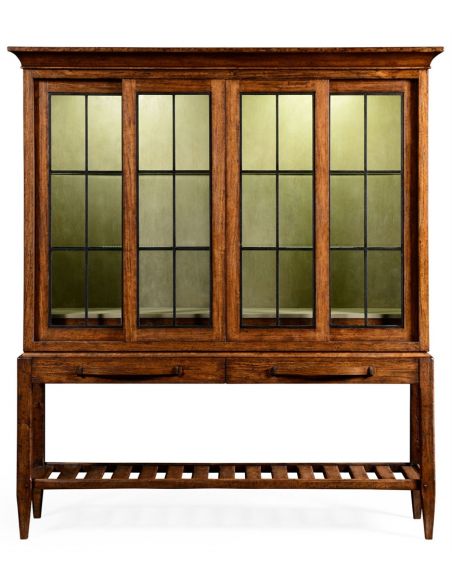 Breakfronts & China Cabinets Plank walnut glazed display double cabinet.