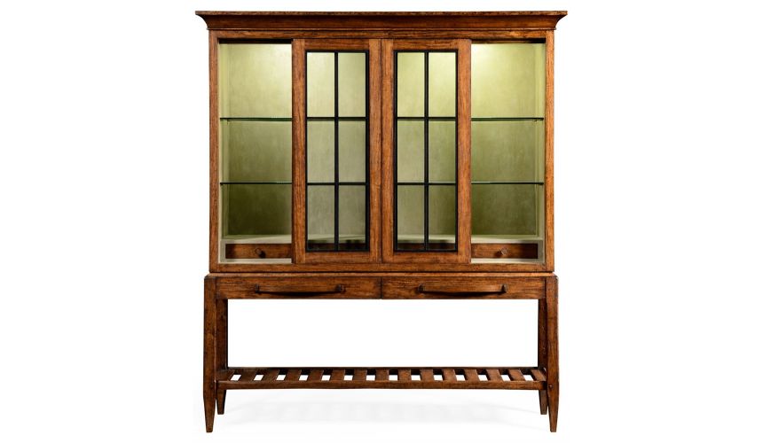 Breakfronts & China Cabinets Plank walnut glazed display double cabinet.