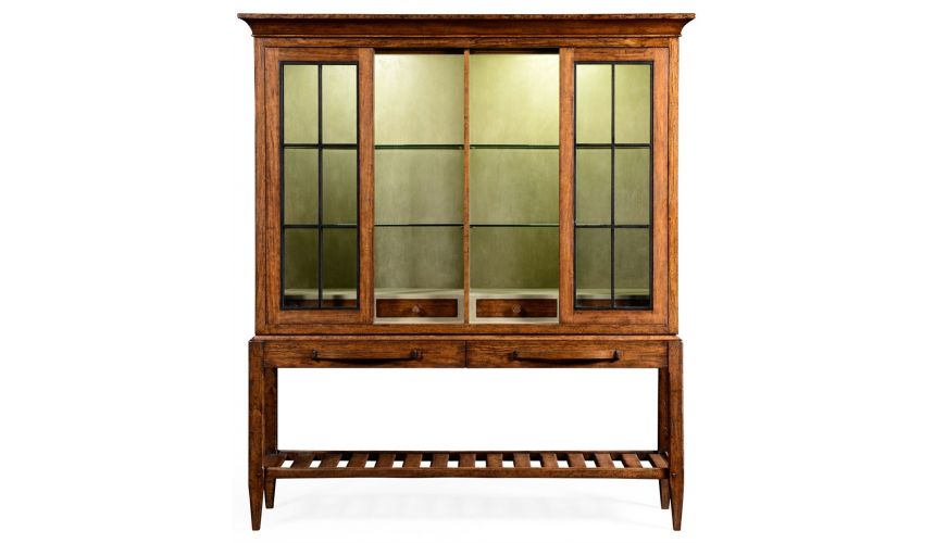 Breakfronts & China Cabinets Plank walnut glazed display double cabinet.