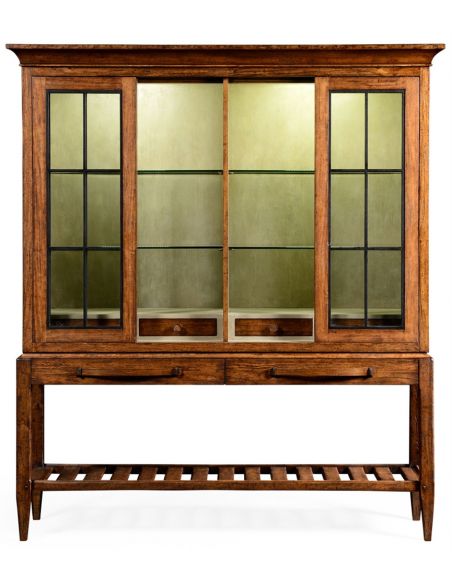 Breakfronts & China Cabinets Plank walnut glazed display double cabinet.
